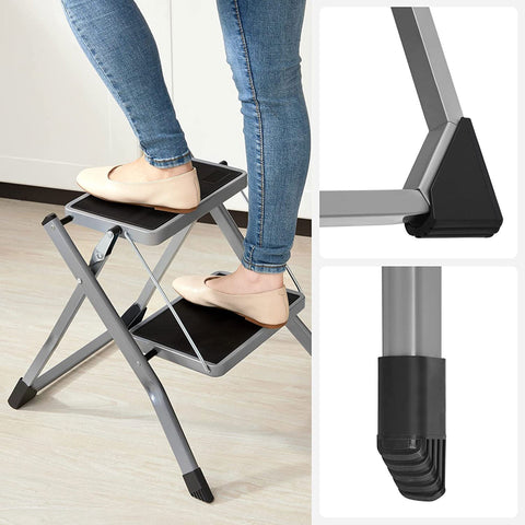 Rootz 2 Step Stepladder - Folding Step Stool - Stable Construction - Steel - 50cm x 59.5cm x 44cm