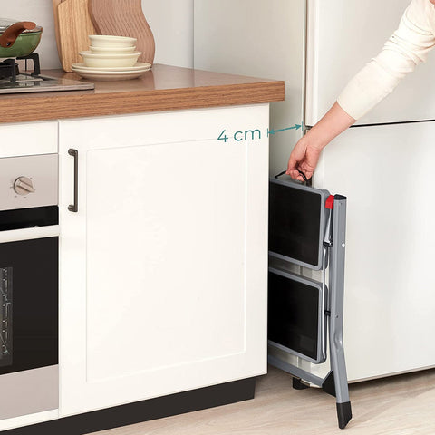 Rootz 2 Step Stepladder - Folding Step Stool - Stable Construction - Steel - 50cm x 59.5cm x 44cm