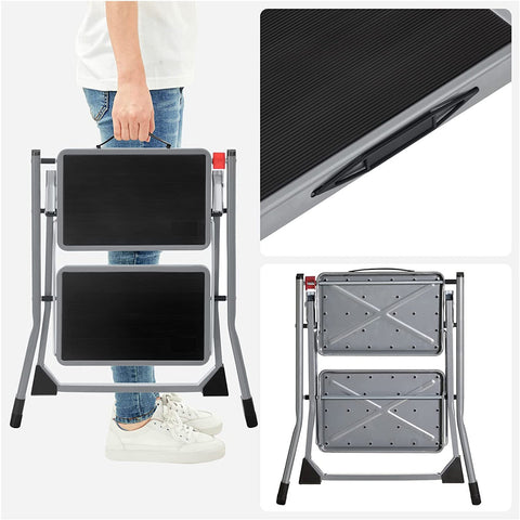Rootz 2 Step Stepladder - Folding Step Stool - Stable Construction - Steel - 50cm x 59.5cm x 44cm