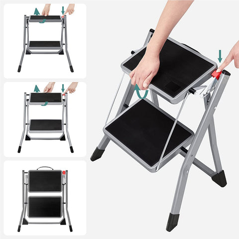 Rootz 2 Step Stepladder - Folding Step Stool - Stable Construction - Steel - 50cm x 59.5cm x 44cm
