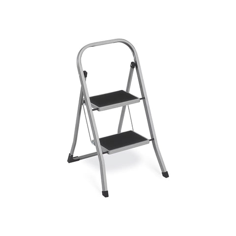 Rootz 2 Step Steel Ladder - Folding Stepstool - Gray - Steel - 45.5cm x 82cm x 55cm - Lightweight - Max. 150kg Load Capacity
