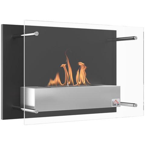Rootz Wall-Mounted Bioethanol Fireplace - Eco Fireplace - Modern Firebox - Real Flames - Stainless Steel - 60L x 22W x 40H cm