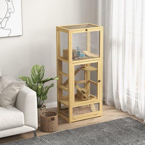 Rootz Wooden 5 Level Cage - Hamster Enclosure - Small Animal Habitat - Spacious Design - 54 x 38 x 131 cm
