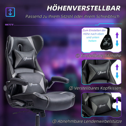 Rootz Rocking Gaming Chair with Speaker - Ergonomic Chair - Gamer Chair - Lumbar Support - 69cm x 73cm x 112-118cm