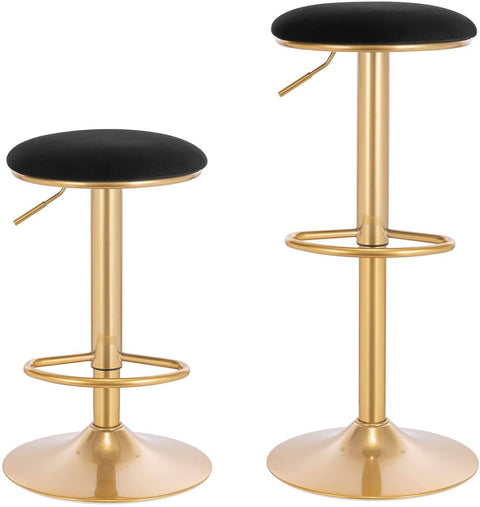 Rootz Luxurious Velvet Bar Stools - Counter Stools - Swivel Chairs - Durable & Stable - Comfortable & Adjustable - Protective Features - 38cm x 61-82cm x 38cm