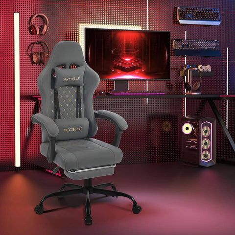 Rootz Massage Gaming Chair - Office Chair with Lumbar Support - Ergonomic Computer Chair - Adjustable Headrest - 64cm x 119.5-127cm x 54cm