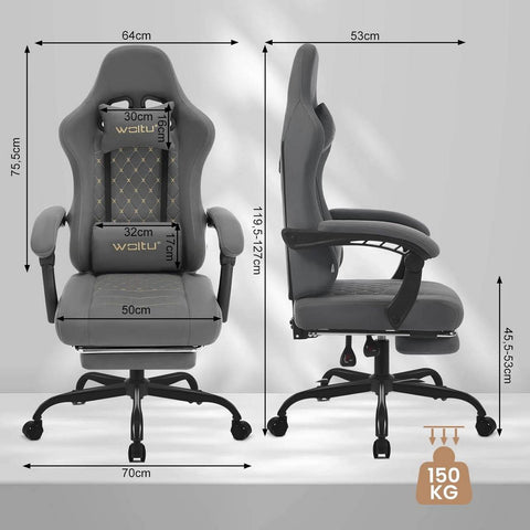 Rootz Massage Gaming Chair - Office Chair with Lumbar Support - Ergonomic Computer Chair - Adjustable Headrest - 64cm x 119.5-127cm x 54cm