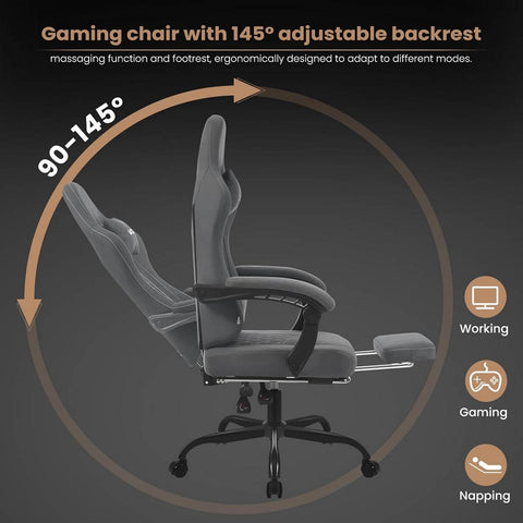 Rootz Massage Gaming Chair - Office Chair with Lumbar Support - Ergonomic Computer Chair - Adjustable Headrest - 64cm x 119.5-127cm x 54cm