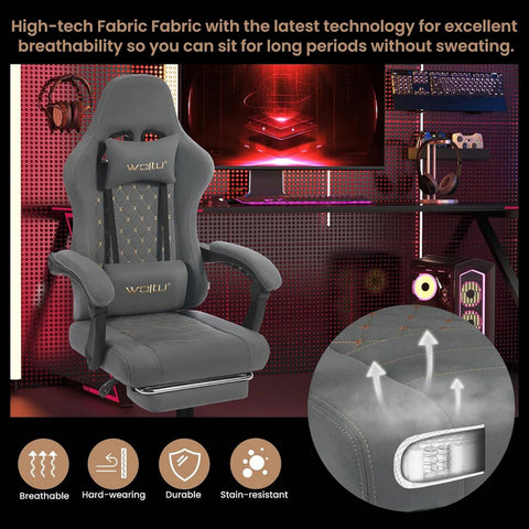 Rootz Massage Gaming Chair - Office Chair with Lumbar Support - Ergonomic Computer Chair - Adjustable Headrest - 64cm x 119.5-127cm x 54cm