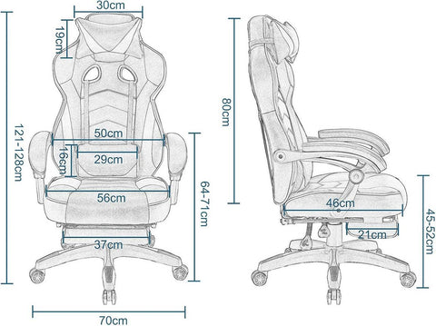 Rootz Gaming Chair - Office Chair - Racing Chair - Adjustable Height & Reclining - Ergonomic Design - 121-128cm x 56cm x 46cm