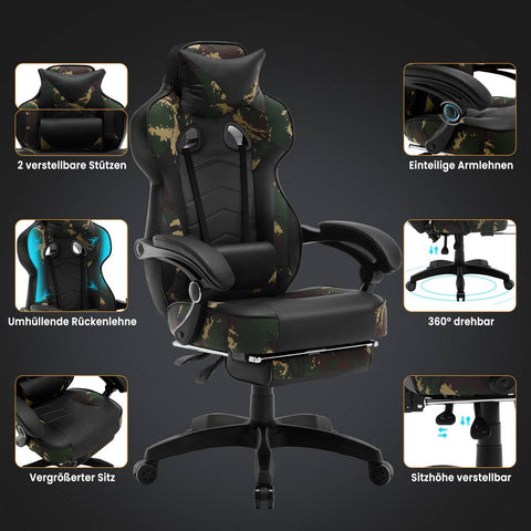 Rootz Gaming Chair - Office Chair - Racing Chair - Adjustable Height & Reclining - Ergonomic Design - 121-128cm x 56cm x 46cm