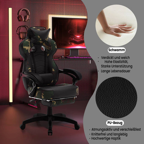 Rootz Gaming Chair - Office Chair - Racing Chair - Adjustable Height & Reclining - Ergonomic Design - 121-128cm x 56cm x 46cm