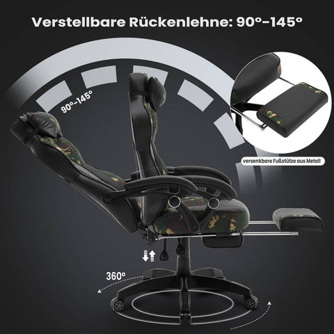 Rootz Gaming Chair - Office Chair - Racing Chair - Adjustable Height & Reclining - Ergonomic Design - 121-128cm x 56cm x 46cm