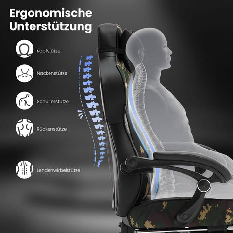 Rootz Gaming Chair - Office Chair - Racing Chair - Adjustable Height & Reclining - Ergonomic Design - 121-128cm x 56cm x 46cm