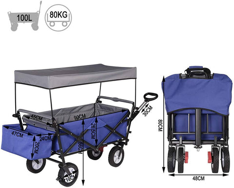 Rootz Foldable Handcart - Utility Wagon - Garden Cart - Durable Construction - Heavy-Duty Load Capacity - Easy Storage - 120cm x 51cm x 93cm