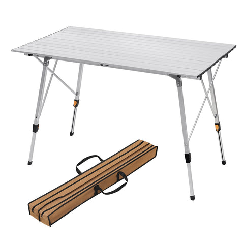 Rootz Aluminum Camping Table - Portable Folding Table - Adjustable Outdoor Table - Sturdy, Weather-Resistant, Lightweight - 68.5cm x 59-78.5cm x 120cm