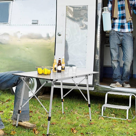 Rootz Aluminum Camping Table - Portable Folding Table - Adjustable Outdoor Table - Sturdy, Weather-Resistant, Lightweight - 68.5cm x 59-78.5cm x 120cm