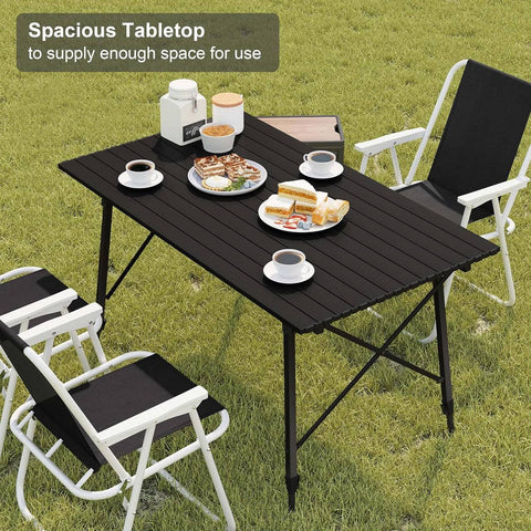 Rootz Aluminum Camping Table - Portable Folding Table - Adjustable Picnic Table - Weather-Resistant, Lightweight, Sturdy - 68.5cm x 59-78.5cm x 120cm