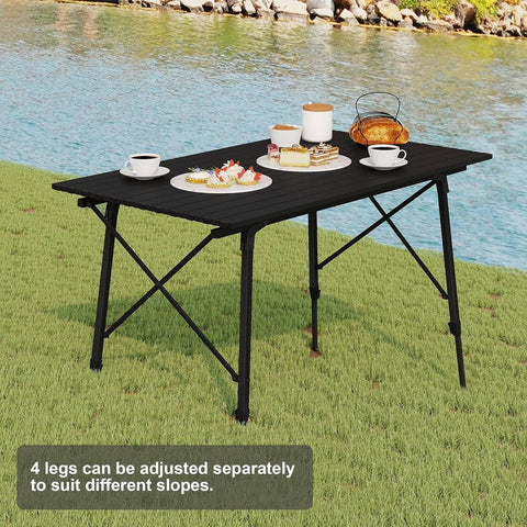 Rootz Aluminum Camping Table - Portable Folding Table - Adjustable Picnic Table - Weather-Resistant, Lightweight, Sturdy - 68.5cm x 59-78.5cm x 120cm