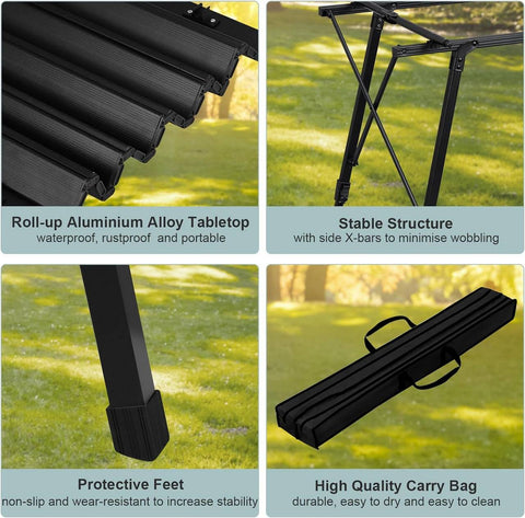 Rootz Aluminum Camping Table - Portable Folding Table - Adjustable Picnic Table - Weather-Resistant, Lightweight, Sturdy - 68.5cm x 59-78.5cm x 120cm