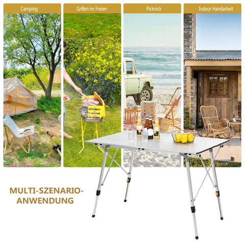 Rootz Aluminum Camping Table - Portable Folding Table - Adjustable Outdoor Table - Sturdy, Weather-Resistant, Lightweight - 68.5cm x 59-78.5cm x 120cm