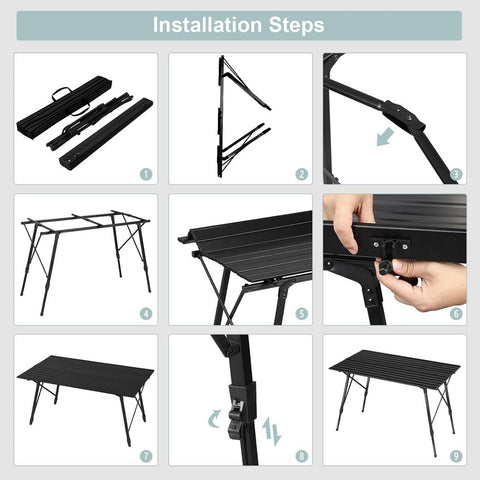 Rootz Aluminum Camping Table - Portable Folding Table - Adjustable Picnic Table - Weather-Resistant, Lightweight, Sturdy - 68.5cm x 59-78.5cm x 120cm