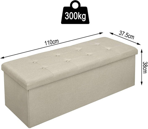 Rootz Upholstered Foldable Storage Bench - Ottoman - Collapsible Footrest - High-Density Foam - Space-Saving - Durable - 110cm x 38cm x 37.5cm