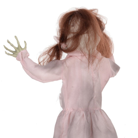 Rootz Animated Halloween Decoration - Spooky Girl Prop - Motion Activated - Glowing Red Eyes - Creepy Talking Voice - 50cm x 15cm x 76cm