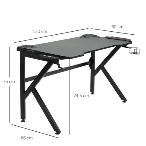 Rootz Gaming Desk - Gamer Desk - Computer Desk - Modern Design - 120cm x 66cm x 75cm - Carbon Fiber Texture - Headphone & Cup Holder