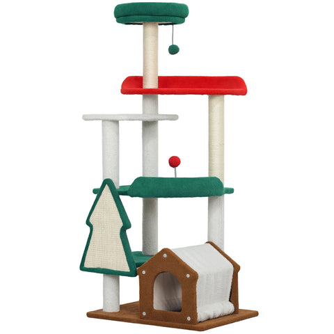 Rootz 135 cm Cat Scratching Post - Christmas Cat Tree - Play Tower - 6 Levels of Fun - 60L x 45W x 135H cm