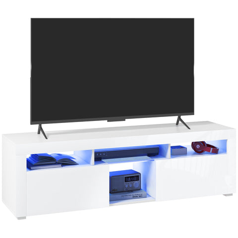 Rootz TV Cabinet - TV Stand - Up to 55 Inches - LED Lighting - Ample Storage - 150 x 38 x 45 cm - High Gloss White
