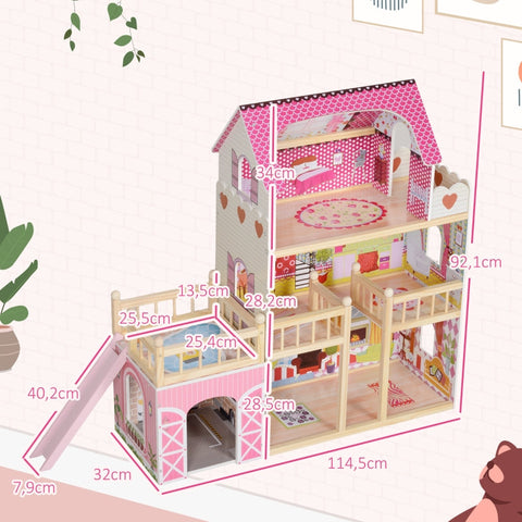 Rootz 3-Story Dollhouse - Playhouse - Doll House - Promotes Imagination - 114.5cm x 32cm x 92.1cm