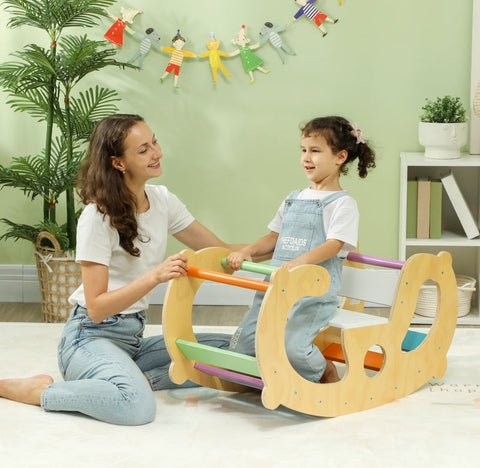 Rootz Climbing Frame - Pikler Arch Ladder - Rocking Chair - Versatile Indoor Play - 91cm x 41cm x 48cm
