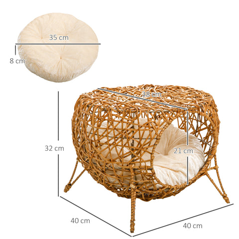 Rootz Cat Cave - Cat Bed - Cat House - Rattan Cat Basket - Soft Cushion - Ø 40 x 32 cm - Brown - Stylish & Comfortable Resting Spot