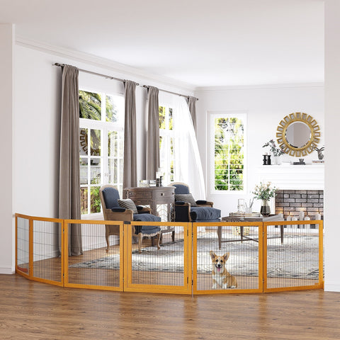 Rootz Dog Safety Gate - Freestanding Barrier - Modular Folding - Pine Wood - Stability Support - 432cm x 36cm x 70cm