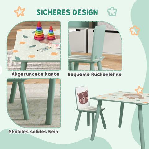 Rootz Children's Seating Group - Kids Table Set - Animal Motif Furniture - Stimulates Imagination - 60x60x44cm Table + 2 Chairs 26.5x26.5x50cm