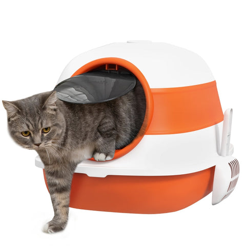 Rootz Cat Toilet - Cat Litter Box - Feline Privacy Enclosure - Prevents Litter Scatter - Odor Control - Easy Cleaning - 52cm x 41cm x 38cm - Plastic, ABS