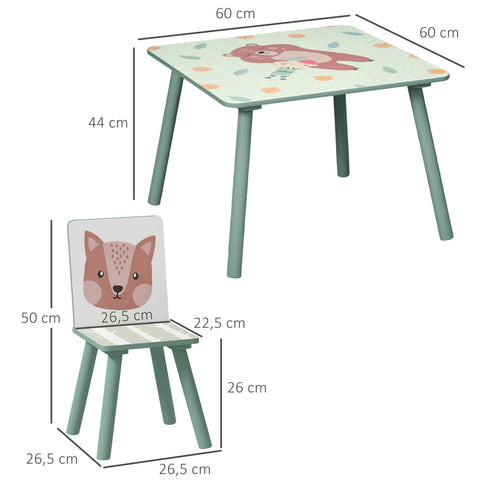 Rootz Children's Seating Group - Kids Table Set - Animal Motif Furniture - Stimulates Imagination - 60x60x44cm Table + 2 Chairs 26.5x26.5x50cm