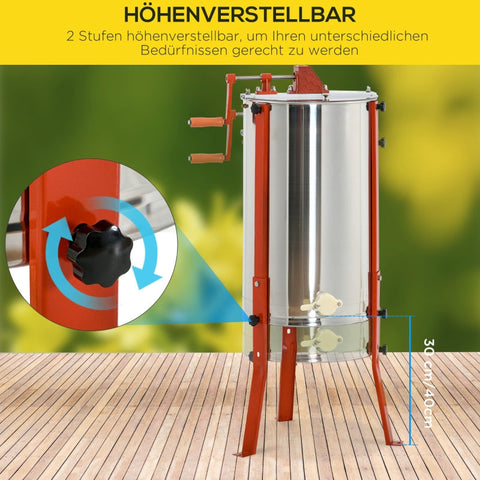 Rootz Honey Extractor - Stainless Steel Beekeeper Equipment - Manual Crank - Rustproof - Adjustable Legs - 54cm x 115cm - Silver
