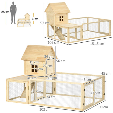 Rootz Large Rabbit Hutch - Dwarf Rabbit Enclosure - Guinea Pig Cage - Solid Fir Wood - Lockable Doors - 151.5cm x 106cm x 97cm