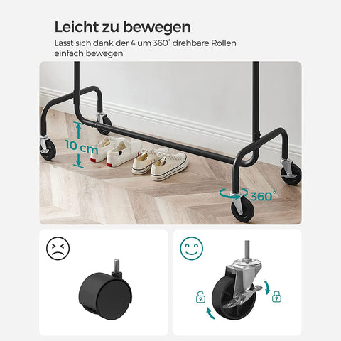 Rootz Clothes Rack on Wheels - Garment Rack - Rolling Rack - High Load Capacity - 45cm x (110-150)cm x 160cm