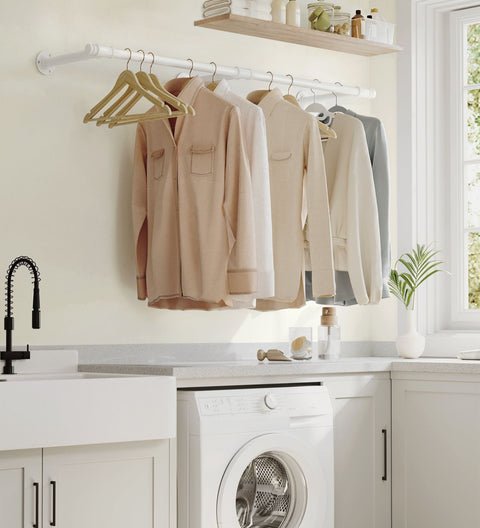 Rootz Wall Mounted Clothes Rail - Wardrobe Rail - Hanging Bar - Steel Construction - 30.4cm x 170cm x 7cm - White