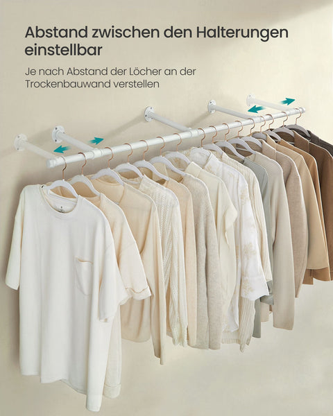 Rootz Wall Mounted Clothes Rail - Wardrobe Rail - Hanging Bar - Steel Construction - 30.4cm x 170cm x 7cm - White