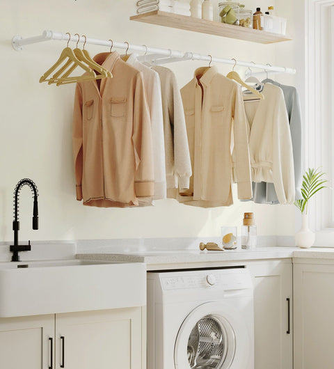 Rootz Wall Mounted Clothes Rail - Wardrobe Bar - Garment Holder - 60kg Load Capacity - 30 x 84 x 7 cm - White Steel
