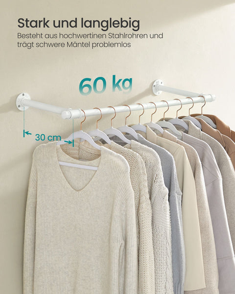 Rootz Steel Wardrobe Rails - Hanging Rack - Clothes Hanger - Max Load 60kg - 30cm x 84cm x 7cm