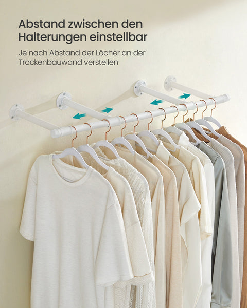 Rootz Wall Mounted Clothes Rail - Wardrobe Bar - Garment Holder - 60kg Load Capacity - 30 x 84 x 7 cm - White Steel