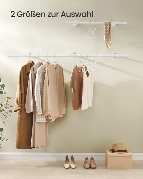 Rootz Wall Mounted Clothes Rail - Wardrobe Bar - Garment Holder - 60kg Load Capacity - 30 x 84 x 7 cm - White Steel