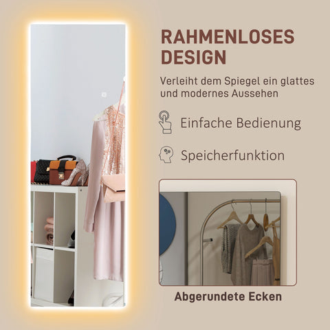 Rootz Full Length LED Mirror - Dimmable - Frameless - Touch Control - Enhance Room - 40cm x 120cm
