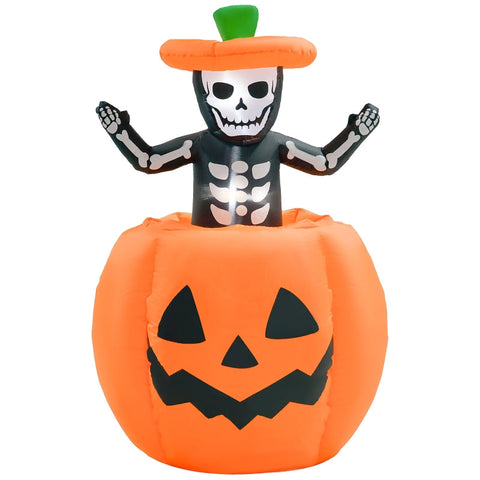 Rootz Halloween Inflatable Decoration - Skeleton Pumpkin - LED Lights - Weatherproof - Transform Home - 100cm x 100cm x 150cm