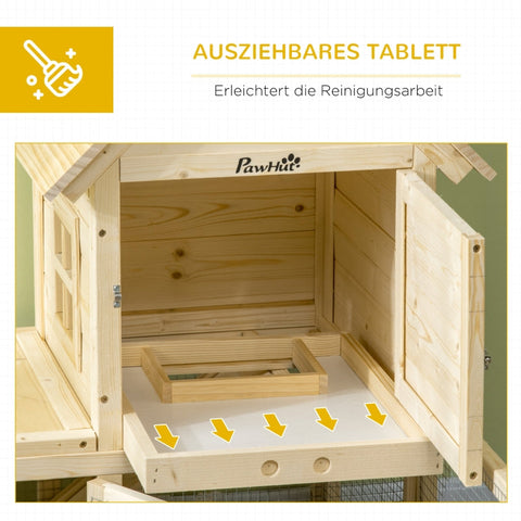 Rootz Large Rabbit Hutch - Dwarf Rabbit Enclosure - Guinea Pig Cage - Solid Fir Wood - Lockable Doors - 151.5cm x 106cm x 97cm